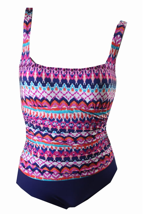By Gottex Womens Magenta Navy Colorblocked Ikat-Print Tummy Control Swimsuit 6