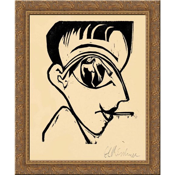 Profile Head (Self-Portrait) 24x20 Gold Ornate Wood Framed Canvas Art by Ernst Ludwig Kirchner