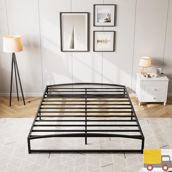 Profile Metal Bed Frame with Arch Headboard & Footboard, Heavy Duty Platform Base, Noise-Free, No Box Spring Needed, Easy Assembly, Full, Black-10 inch