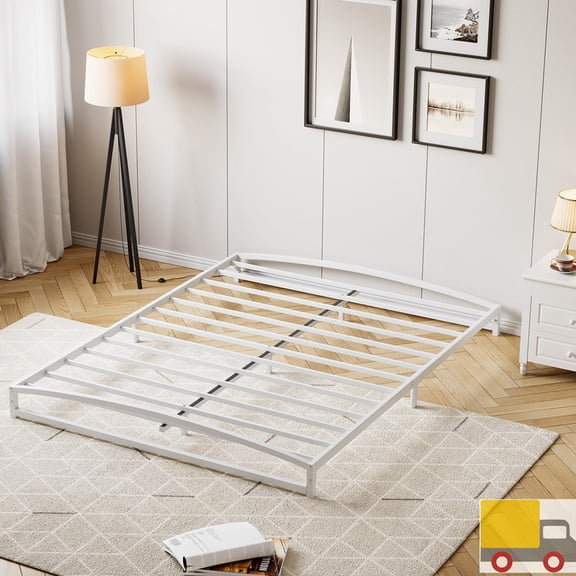 Profile Metal Bed Frame with Arch Headboard & Footboard, Heavy Duty Platform Base, Noise-Free, No Box Spring Needed, Easy Assembly, Full, White-6 inch