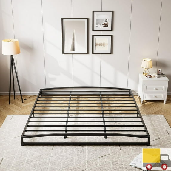 Profile Metal Bed Frame with Arch Headboard & Footboard, Heavy Duty Platform Base, Noise-Free, No Box Spring Needed, Easy Assembly, King, Black-6 inch