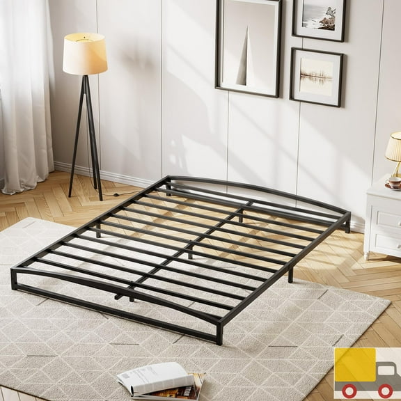 Profile Metal Bed Frame with Arch Headboard & Footboard, Heavy Duty Platform Base, Noise-Free, No Box Spring Needed, Easy Assembly, Queen, Black-6 inch