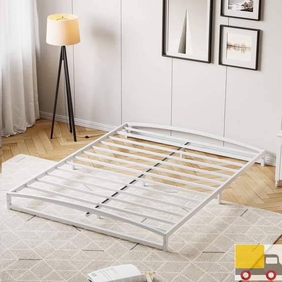Profile Metal Bed Frame with Arch Headboard & Footboard, Heavy Duty Platform Base, Noise-Free, No Box Spring Needed, Easy Assembly, Queen, White-6 inch