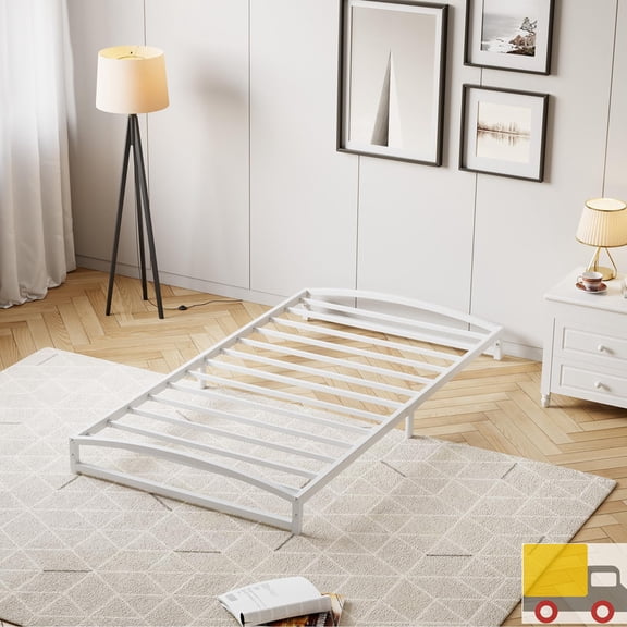 Profile Metal Bed Frame with Arch Headboard & Footboard, Heavy Duty Platform Base, Noise-Free, No Box Spring Needed, Easy Assembly, Twin, White-6 inch