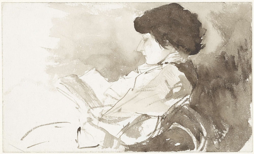 Profile Of Reading Woman Canvas Art -  (24 x 18)