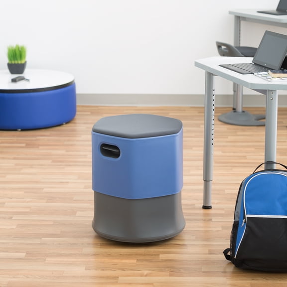 Profile Series Adjustable-Height Active Learning Stool-Blue Resin Side/Dark Gray Upholstered Seat