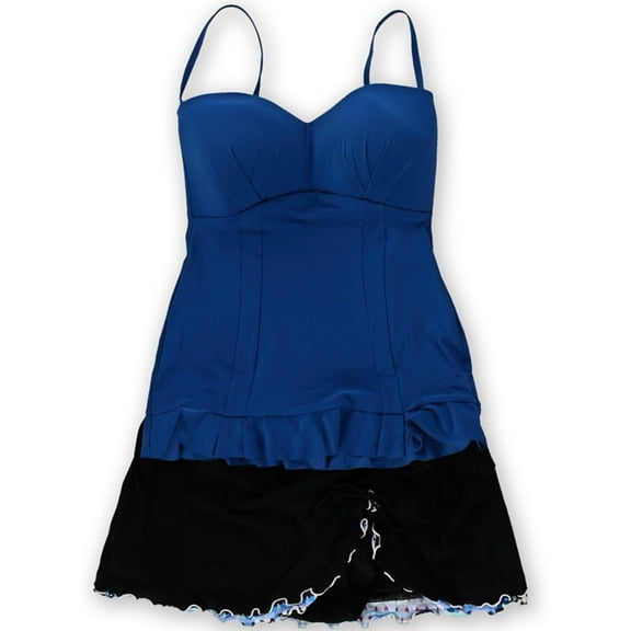 Profile Womens Full Foam Bust Ruffle Skirt 2 Piece Bandeau, Blue, 8