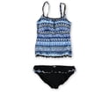 thumbnail image 1 of Profile Womens Geo Ruffled Brief 2 Piece Tankini, Blue, 14, 1 of 2