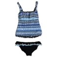 thumbnail image 1 of Profile Womens Geo Ruffled Brief 2 Piece Tankini, Blue, 8, 1 of 2