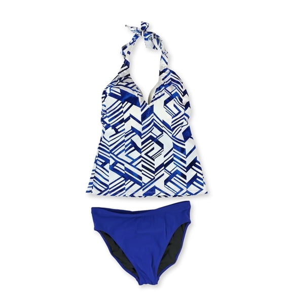 Profile Womens Geometric Classic 2 Piece Tankini, White, 34D