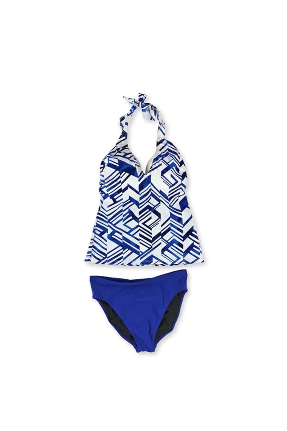 Womens Geometric Classic 2 Piece Tankini, White, 34D