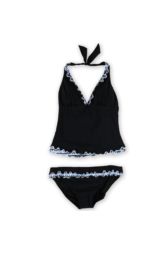 Womens Kaleidoscope Wire Free 2 Piece Tankini, Black, 10