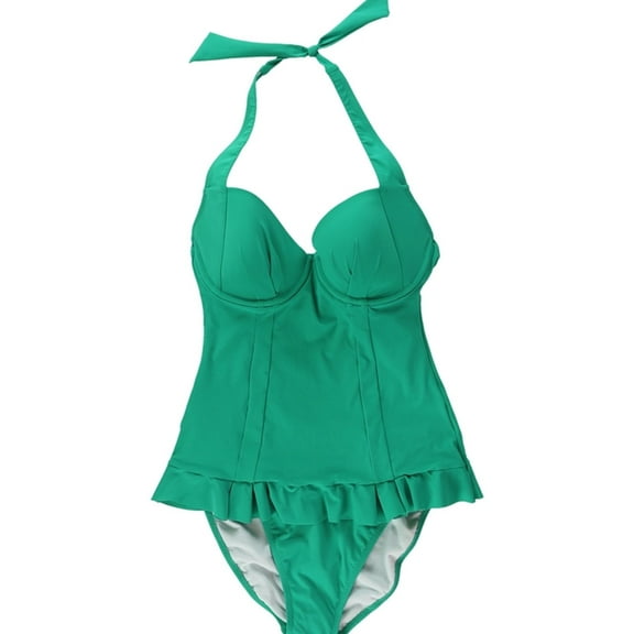 Profile Womens Peplum Ruffle 2 Piece Tankini, Green, 32D