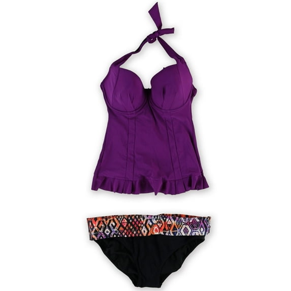 Profile Womens Printed Aztec Banded 2 Piece Tankini, Purple, 34D