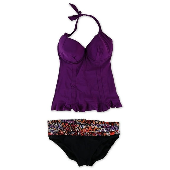 Profile Womens Printed Aztec Banded 2 Piece Tankini, Purple, 36D