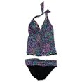 thumbnail image 1 of Profile Womens Printed Ruffle Trim Banded Brief 2 Piece Tankini, Black, 8, 1 of 2