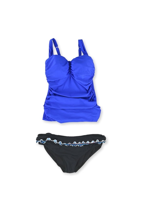 Womens Ruched E-Cup Scoop 2 Piece Tankini, Blue, 32E