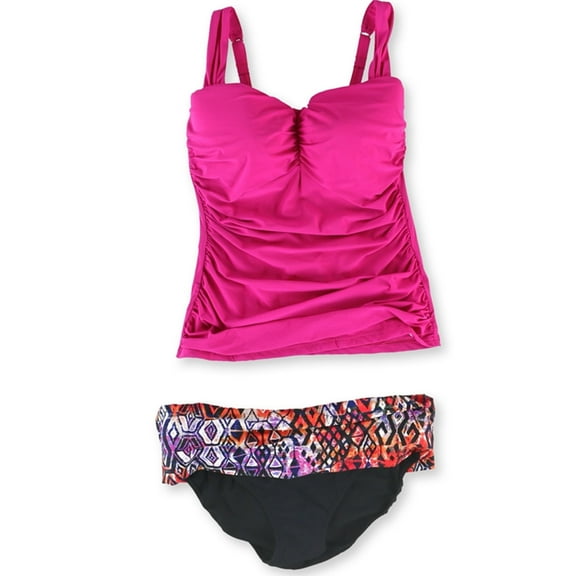 Profile Womens Ruched Foldover 2 Piece Tankini, Pink, 36D