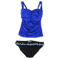 thumbnail image 1 of Profile Womens Ruched Ruffle Brief 2 Piece Tankini, Blue, 34D, 1 of 2
