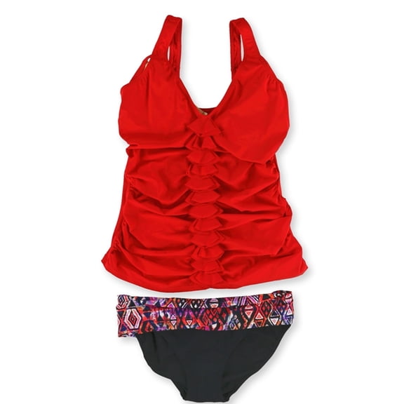 Profile Womens Ruffle Aztec 2 Piece Tankini, Red, 36D