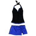 thumbnail image 1 of Profile Womens Tri Color Scallop Skirt 2 Piece Tankini, Black, 6, 1 of 2
