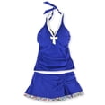 thumbnail image 1 of Profile Womens Trimmed Ruffle Skirt 2 Piece Tankini, Blue, 36D, 1 of 2