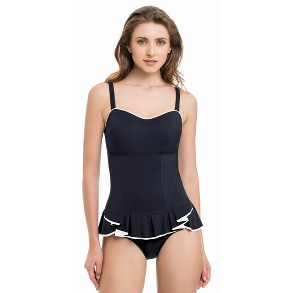 Profile by Gottex Belle Curve Black Peplum Bandeau D-Cup One Piece E834-2D18-002 Black / 12
