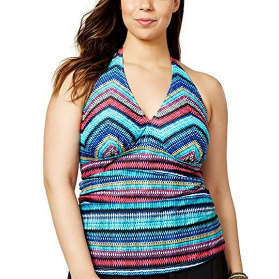 Profile by Gottex Plus Women's V-Neck Cozumel Halter Tankini Top, Multi, 20W