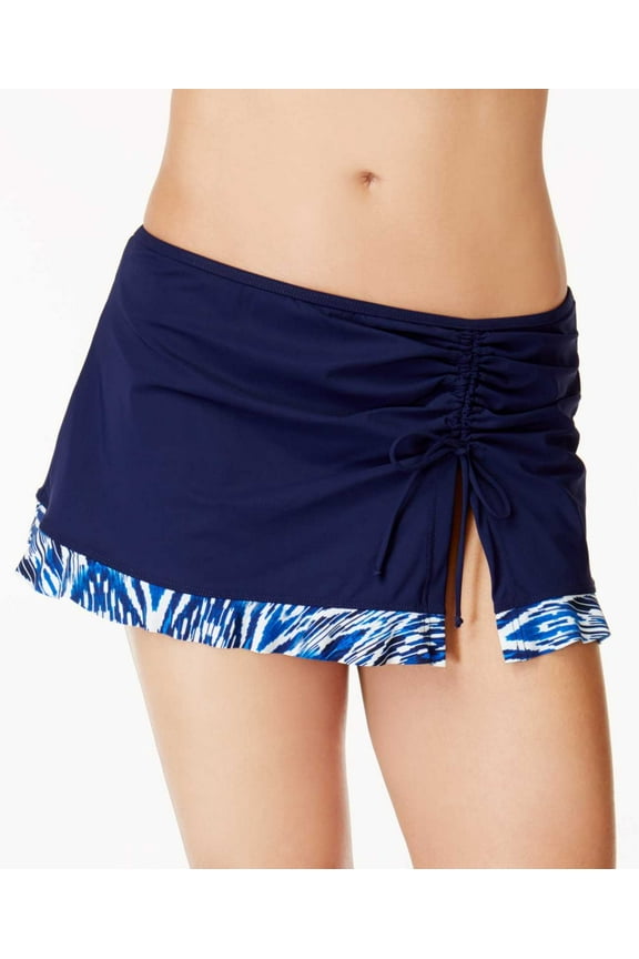 Profile Printed Ruched Swim Skirt (Navy, 10)
