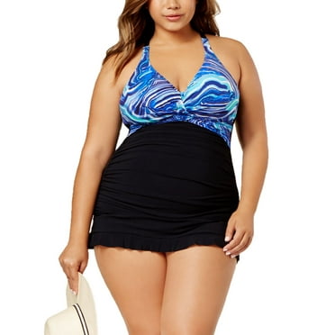 Profile by Gottex Plus Size Quartize Printed  Tummy-Control Swimdress 18W