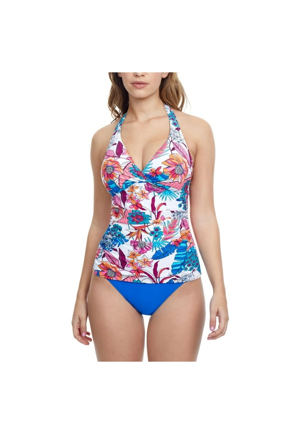 Women's Bohemian Gypsy Floral Print Halter Swim Tankini Top-White / 6