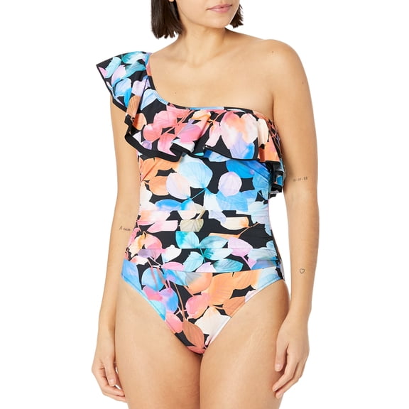 Profile by Gottex Women's Standard Color Rush Shoulder One Piece, Black Multi, 40