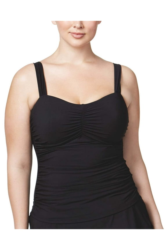 Profile by Gottex Womens Plus Size Shirred Tankini Top 22W Black Swimsuit