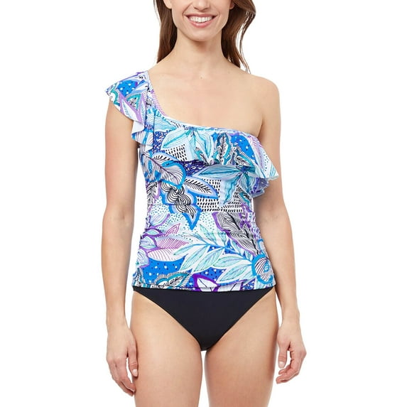 Profile by Gottex womens Tropic Boom One Shoulder Ruffle Top, 14