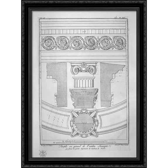 Profiles in large Doric order constituting the bottom of the tomb of Mamia 28x38 Large Black Ornate Wood Framed Canvas Art by Giovanni Battista Piranesi