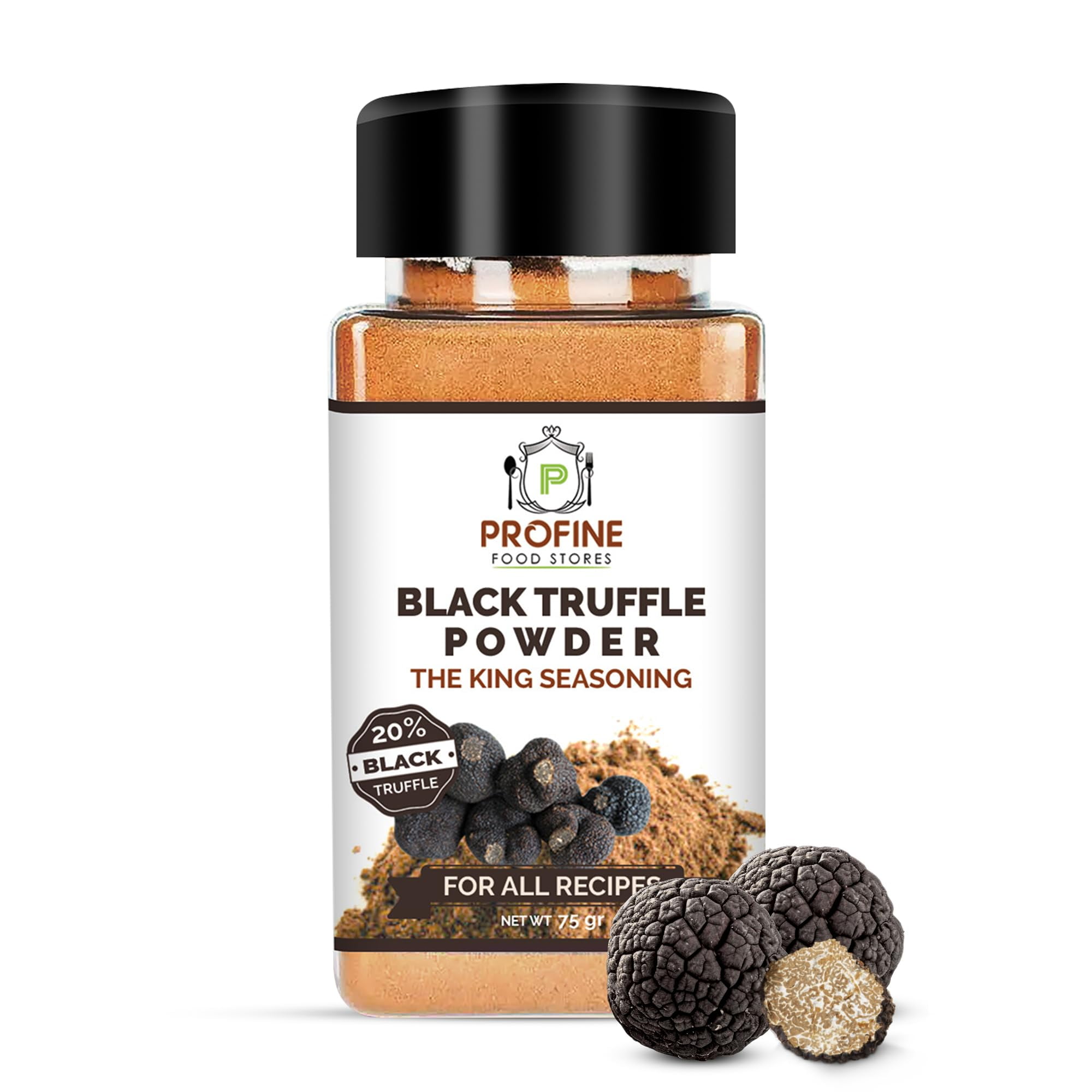 Profine Food Tuber Black DMF15 Truffle Powder - Organic Truffle Seasoning with 20% Black Truffles Ingredient - Net 75g Pet Container - Truffle Gourmet Food