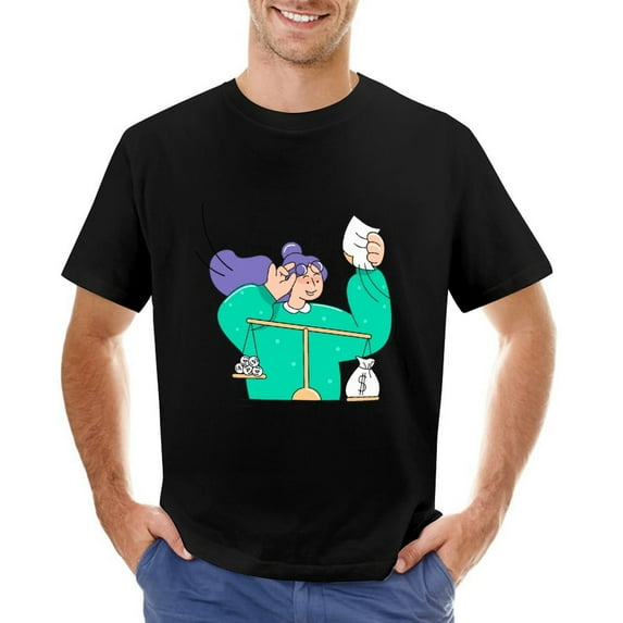 Profit-and-loss Men’s T-Shirt 100% Cotton Casual Short Sleeve Tops Gift Tee Black 3XL