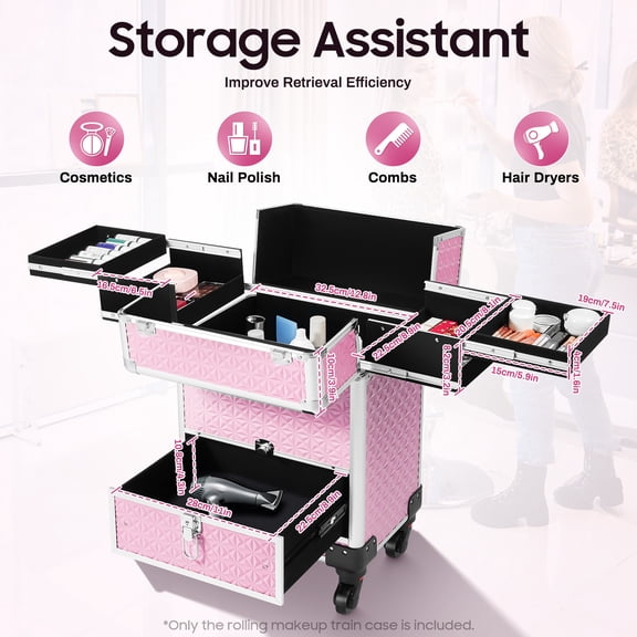 Profl Rolling Makeup Train Case Cosmetic Trolley Makeup Storage Organizer Cart