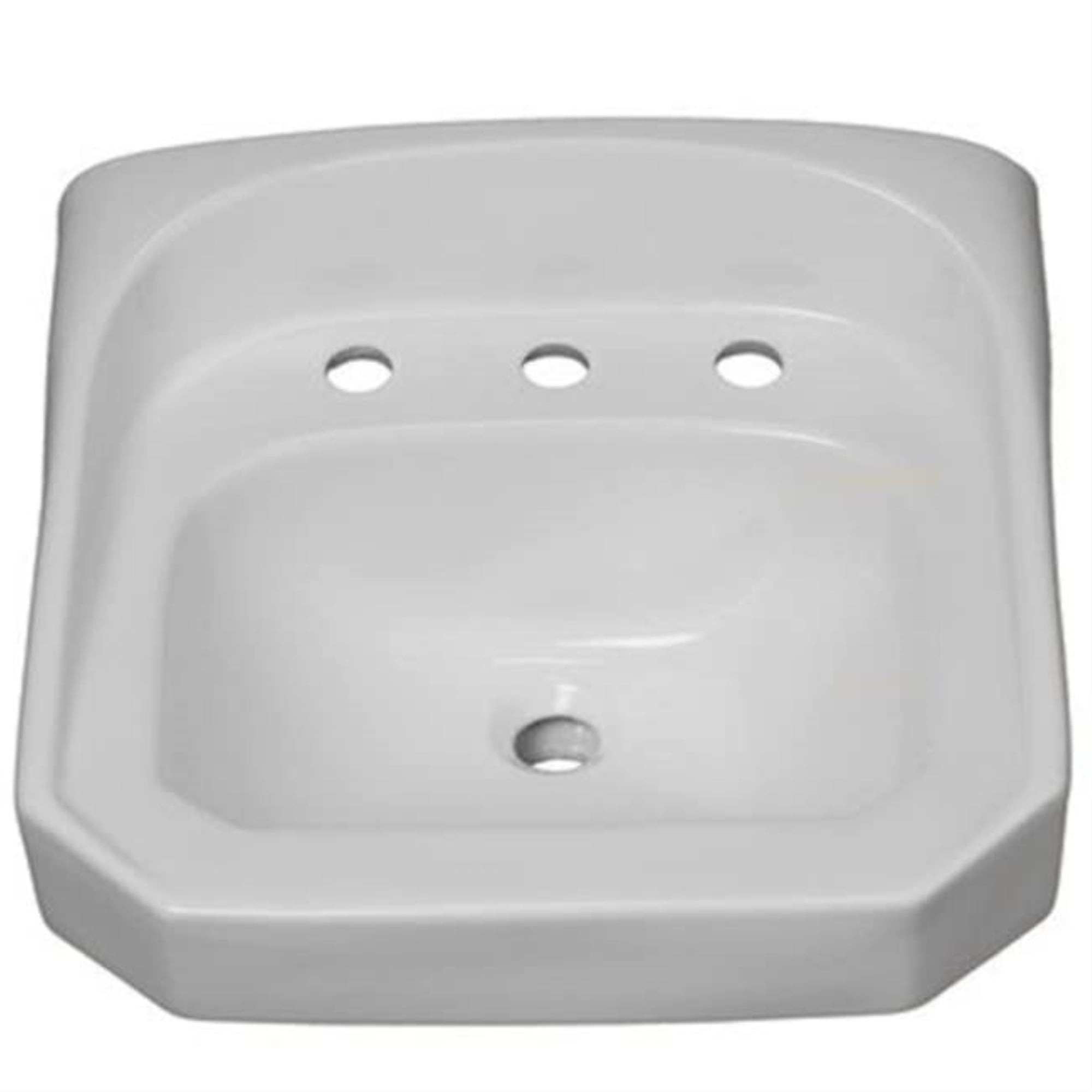 White Ceramic Wall-Mount Rectangular Bathroom Sink with Overflow