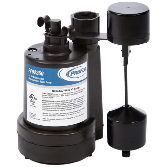 Proflo Pf92260 1/4 Hp Thermoplastic Submersible Sump Pump