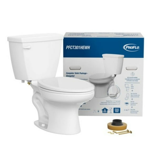 Proflo Pfct301he Complete 1.28 Gpf Two Piece Elongated Toilet - White