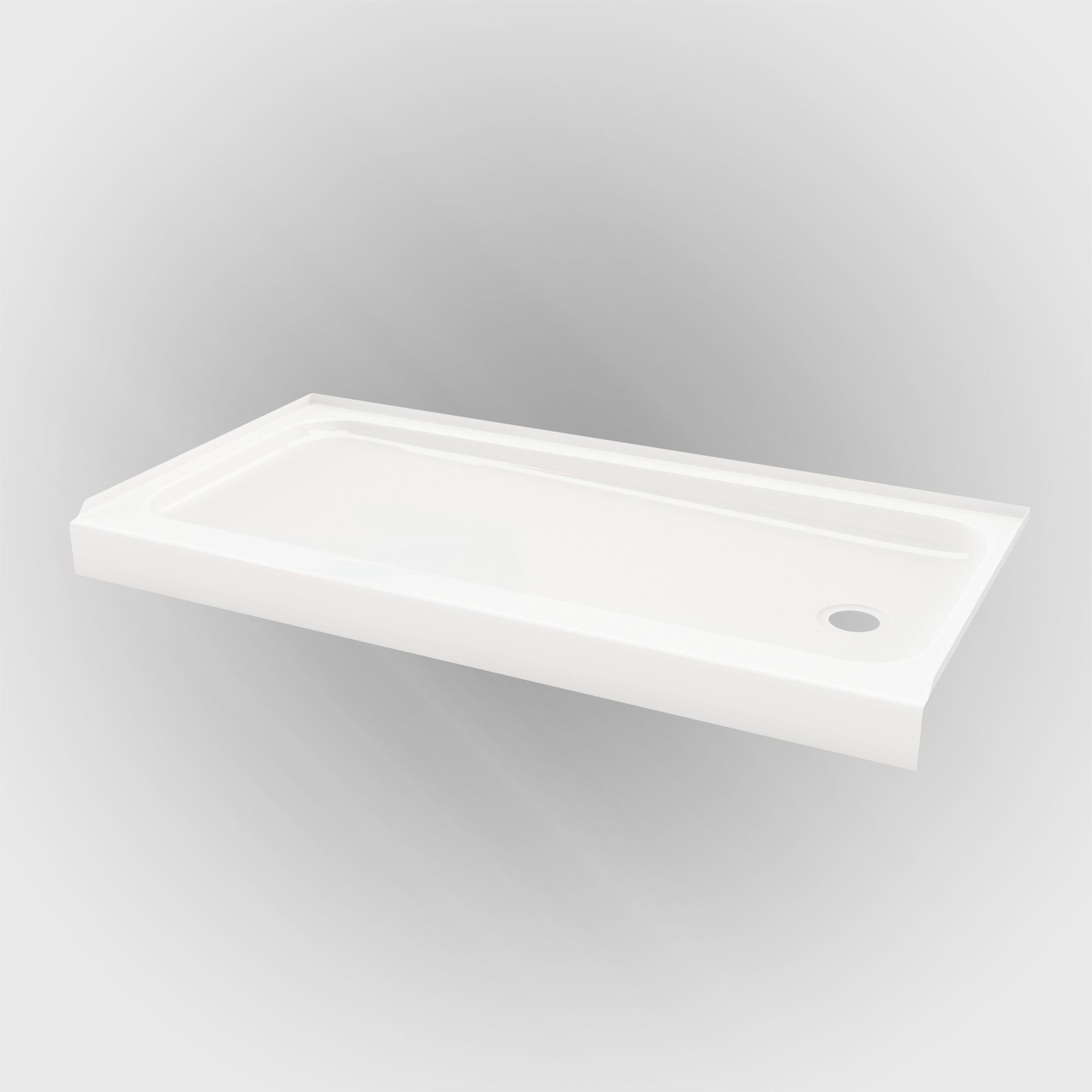 White 60" x 30" Enameled Steel Rectangular Shower Base