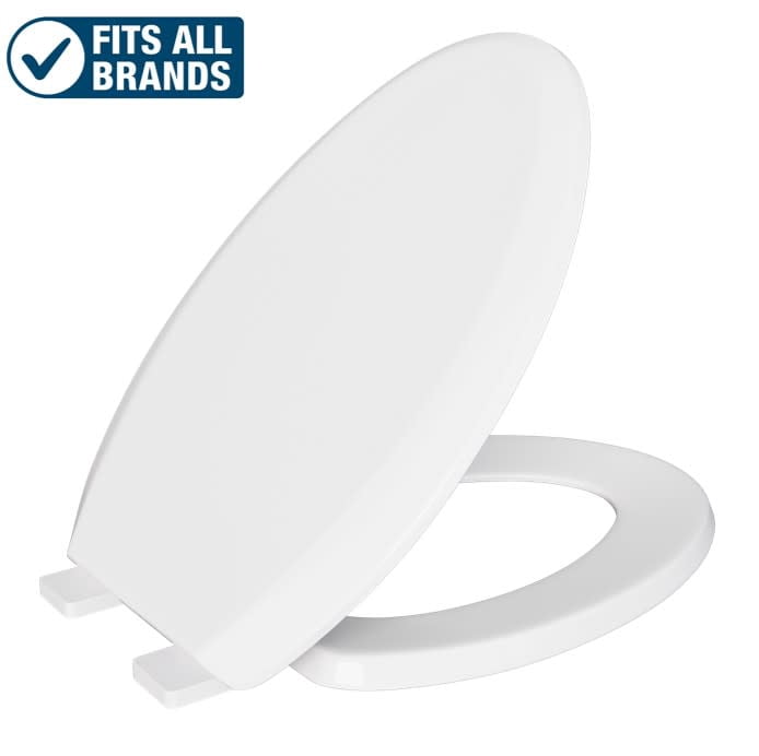 Elongated Easy Clean Closed Front Heavy Duty Plastic Toilet Seat with Cover in White