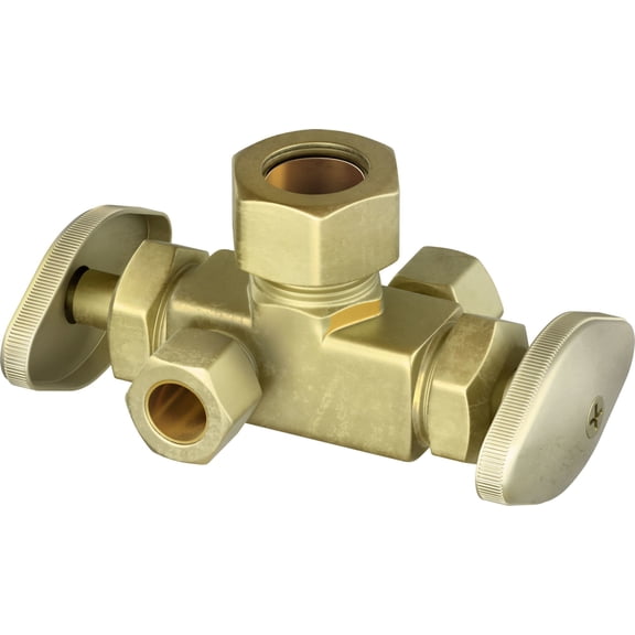Proflo PFXDC322R 5/8" X 3/8" X 3/8" Multi Turn Dual Handle Angle Supply Stop - Brass