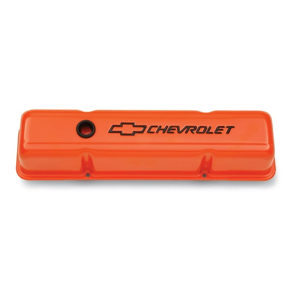 Proform 141-784 Valve Covers Stamped Steel Tall Orange with Bowtie Logo Fits select: 1967-1986 CHEVROLET CAMARO, 1969-1986 CHEVROLET C10