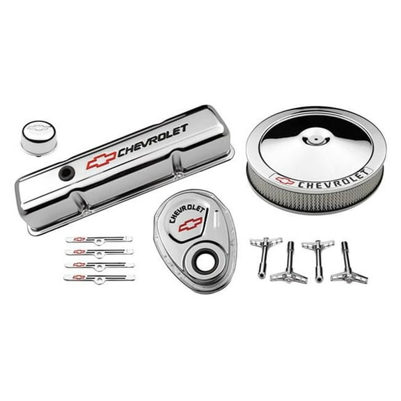 Proform Small Block Chevy Logo Chrome Engine Dress Up Kit Red Bowtie & Black