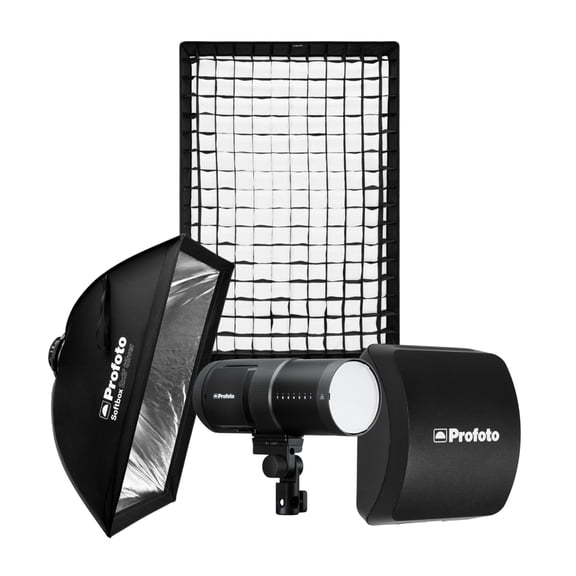 Profoto B20 11-Stop Power Range 40W LED Light and Rubberized Surface Monolight Bundle with Rectangular Softbox, Li-Ion Battery, and Softgrid (4 Items)