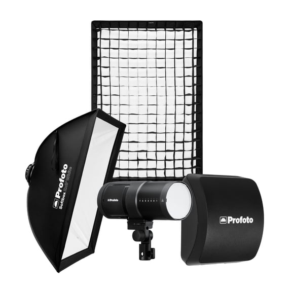 Profoto B20 11-Stop Power Range 40W LED Light and Rubberized Surface Monolight Bundle with White Rectangular Softbox, Li-Ion Battery, and Softgrid (4 Items)