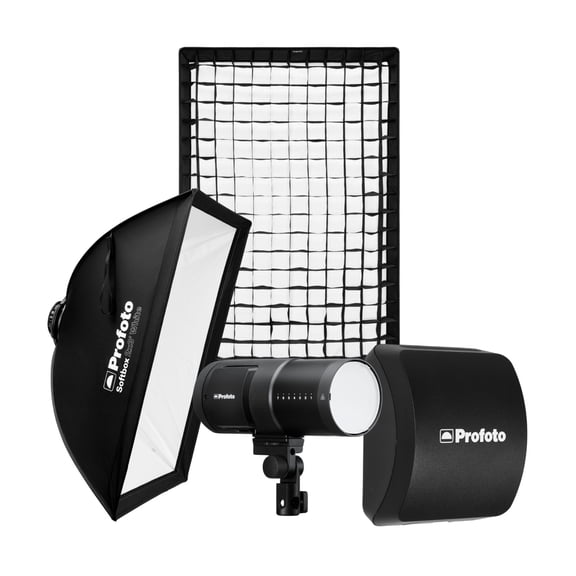 Profoto B30 11-Stop Power Range 40W LED Light and Rubberized Surface Monolight Bundle with White Rectangular Softbox, Li-Ion Battery, and Softgrid (4 Items)