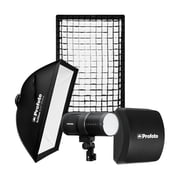 Profoto B30 11-Stop Power Range 40W LED Light and Rubberized Surface Monolight Bundle with White Rectangular Softbox, Li-Ion Battery, and Softgrid 4 Items
